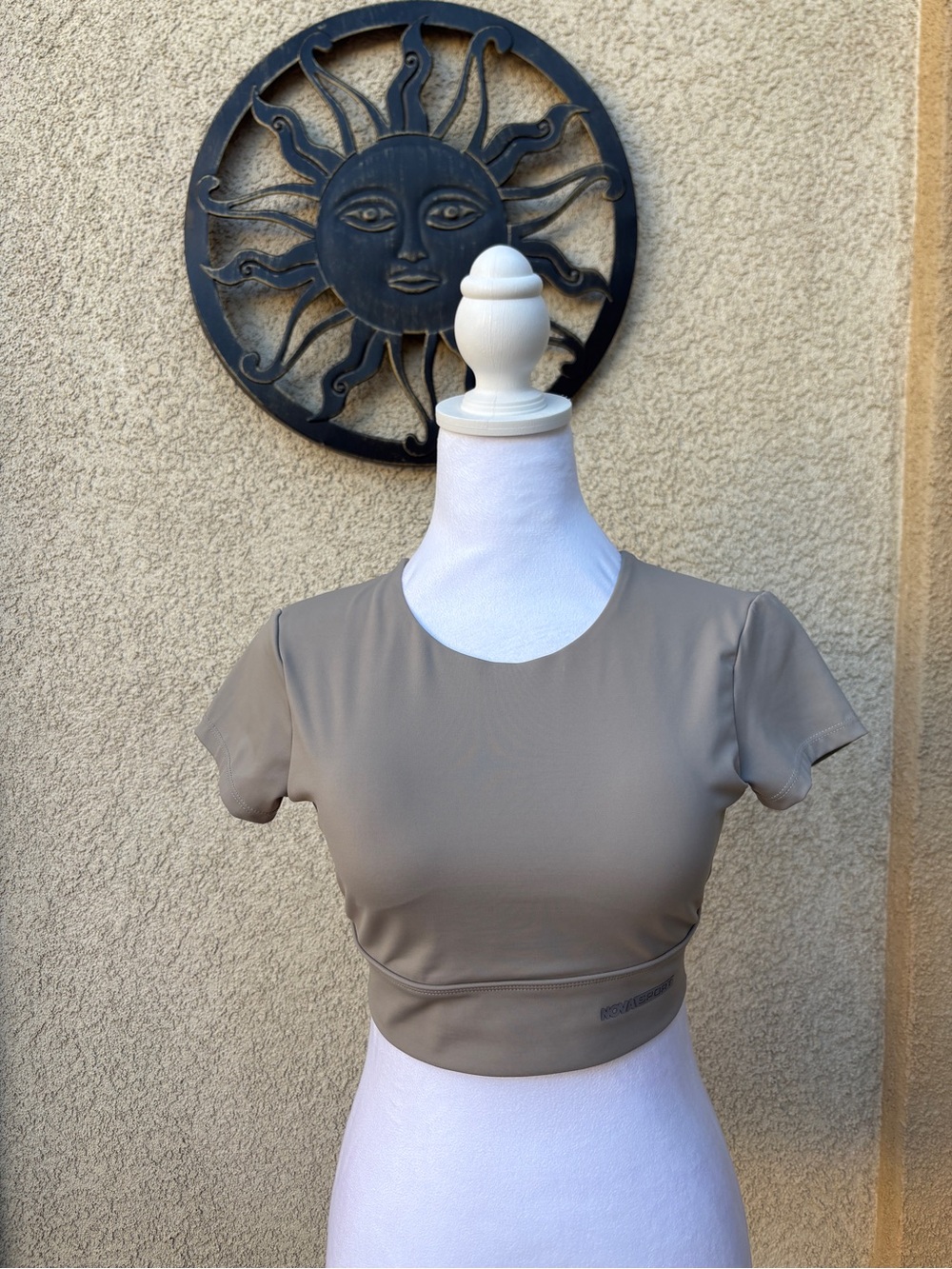Fashion Nova Sage Green Open Back Strappy Crop Top Short Sleeve Gym Activewear